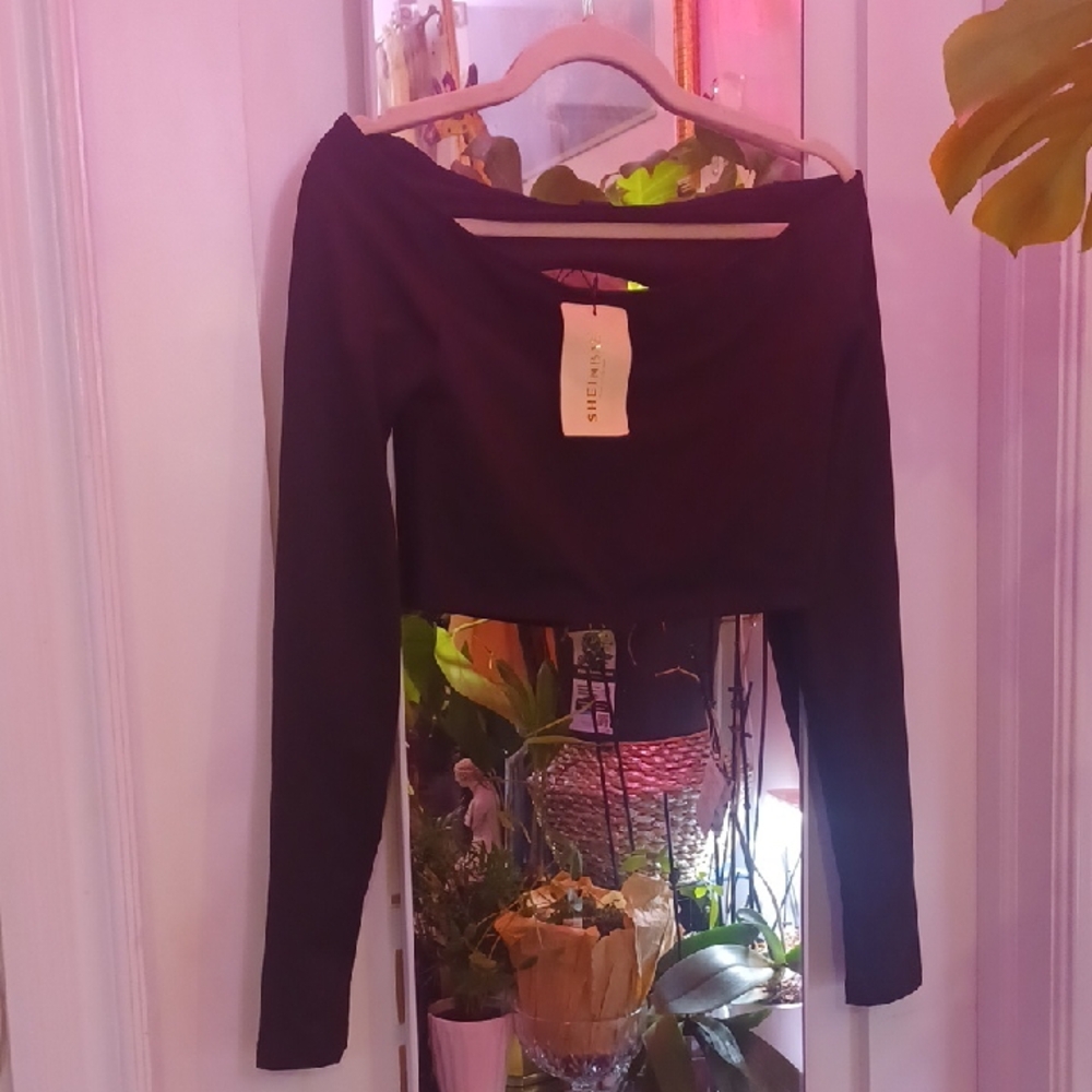 SHEIN BAE Black Cut Out Back Off The Shoulder Crop Top sz.6/M